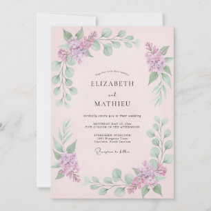 Invitation Mariage Rose Pâle Lilas Délicat