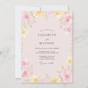 Invitation Mariage Rose Pâle Pétales de Beurre
