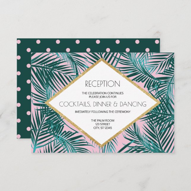 Invitation Mariage rose Palm Deco (Devant / Derrière)