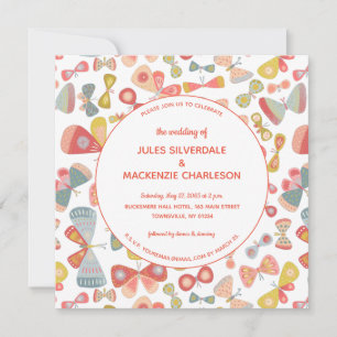 Invitation Mariage rose papillon