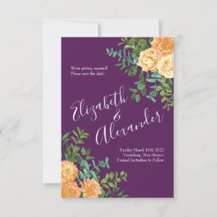 Invitation Mariage Rose Peach & Plum Purple Peony Date de sau