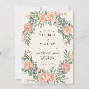Invitation Mariage Rose Pêche Eucalyptus Arche
