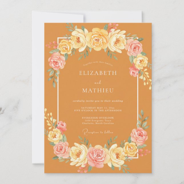 Invitation Mariage Rose Peinte Ocre (Devant)
