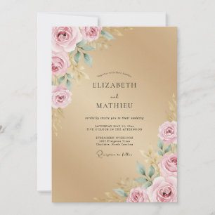 Invitation Mariage Rose Pétale Rose Champagne