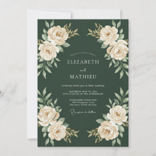 Invitation Mariage Rose Polie Vert Foncé