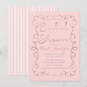 Invitation Mariage Rose Poudré Pailleté Or Rose Vintage