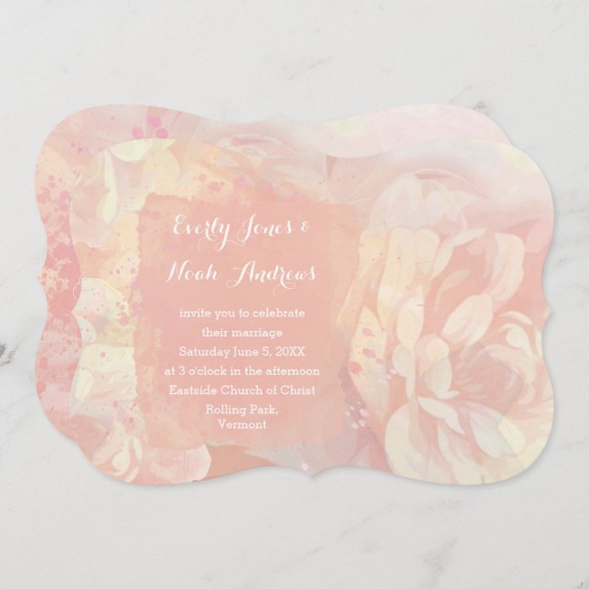 Invitation Mariage rose quartz et corail aquarelle (Devant / Derrière)
