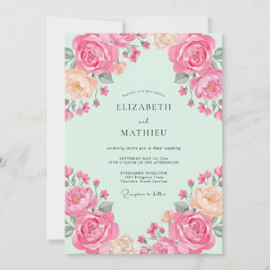Invitation Mariage Rose Rafraîchissante Vert Menthe