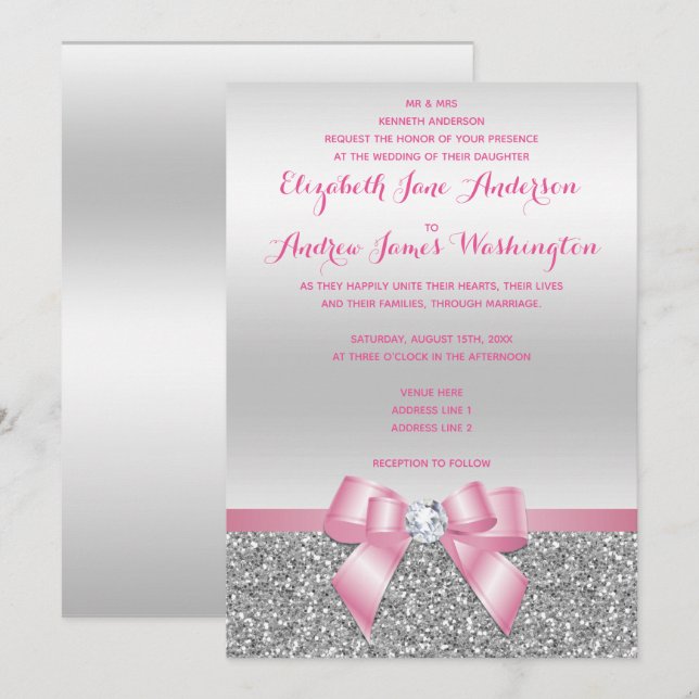 Invitation Mariage rose romantique élégant de parties (Devant / Derrière)
