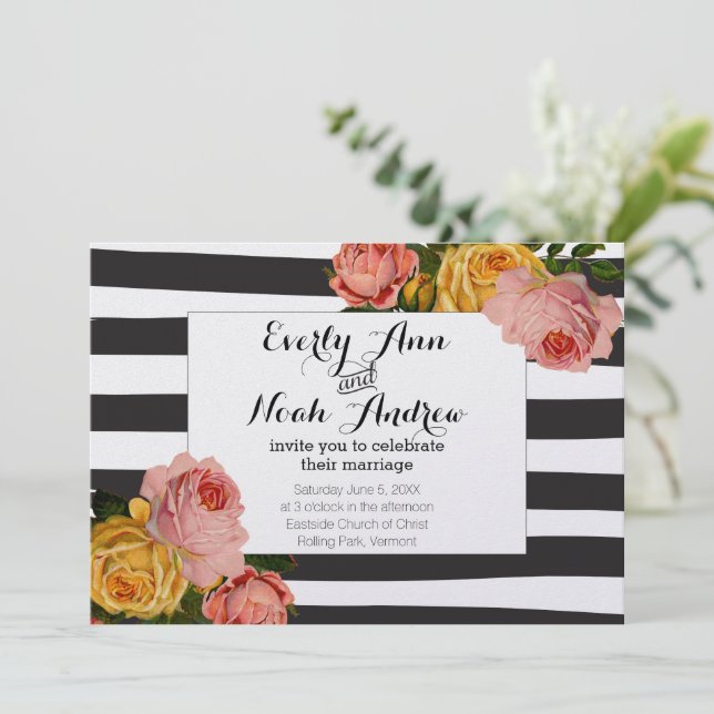 Invitation Mariage rose rose jaune rose noire (Debout devant)