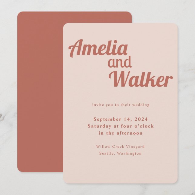 Invitation Mariage rose Rose Retro Delush (Devant / Derrière)