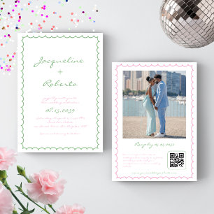 Invitation Mariage rose rose rose blanc avec cadre rétro