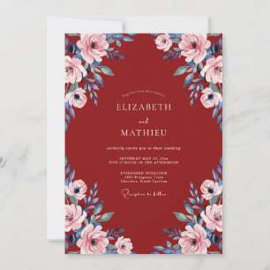Invitation Mariage Rose Rouge Ardoise