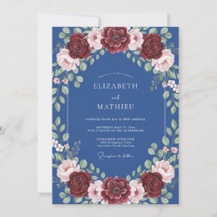 Invitation Mariage Rose Rouge Bleuet