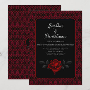 Invitation Mariage Rose Rouge Damassée Gothique
