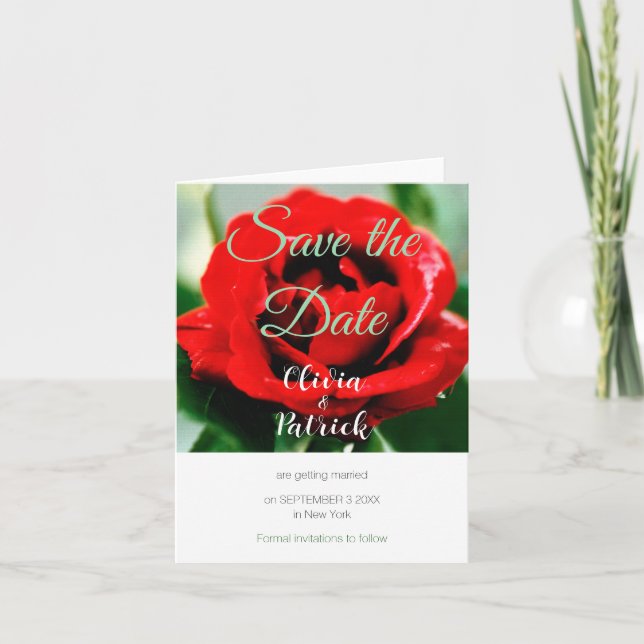 Invitation Mariage Rose Rouge Enregistrer la Date  (Devant)