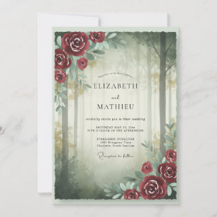 Invitation Mariage Rose Rouge Forêt de Cramoisi