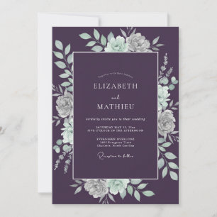 Invitation Mariage Rose Sauge Aubergine