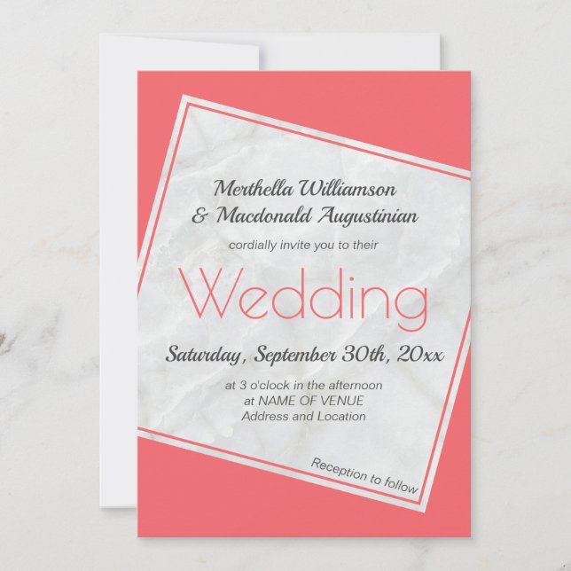 Invitation Mariage rose Saumon moderne (Devant)