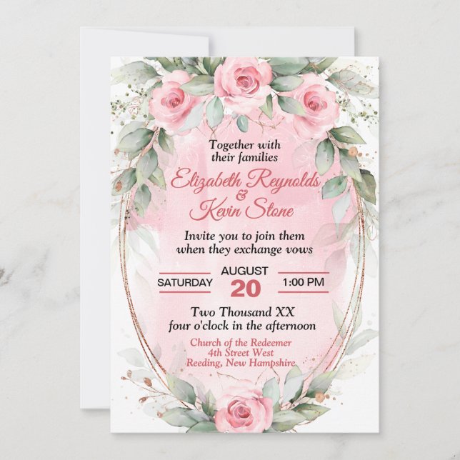 Invitation Mariage Rose Soft Pink & Sage Green (Devant)