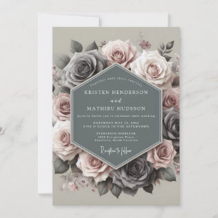 Invitation Mariage Rose Sombre Ardoise & Mauve