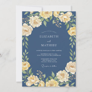 Invitation Mariage Rose Sophistiqué Bleu Marine