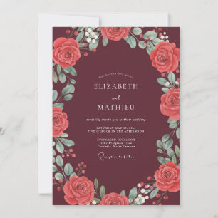 Invitation Mariage Rose Sophistiqué Bourgogne