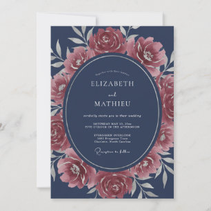 Invitation Mariage Rose Splendide Bleu Marine
