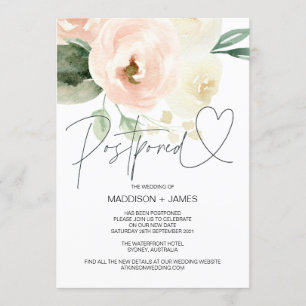 Invitation Mariage rose vierge reporté Modifier la date