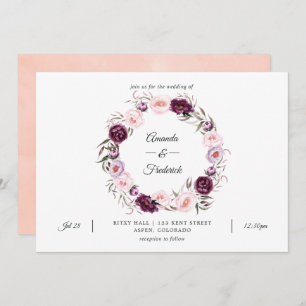Invitation Mariage rose vif et velours profond