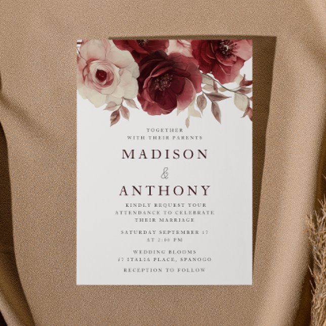 Invitation Mariage Rose Vintage Burgundy Elegance (Créateur téléchargé)