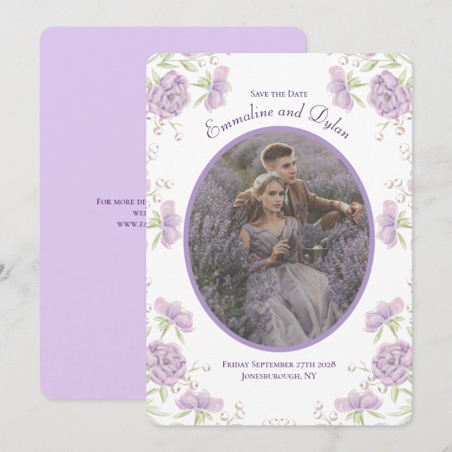 Invitation Mariage Rose Violette Lavande Enregistrez la Date (Devant / Derrière)