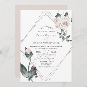 Invitation Mariage   Roses d'aquarelle rose pâle à cadre arge