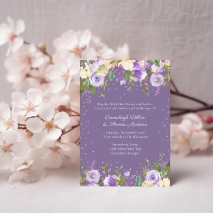 Invitation Mariage Roses de Passion Violette Lilas et Lavande