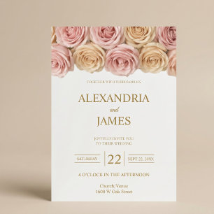 Invitation Mariage Roses Fuschia & Champagne