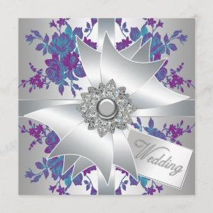 Invitation Mariage Roses Fuschia Turquoise