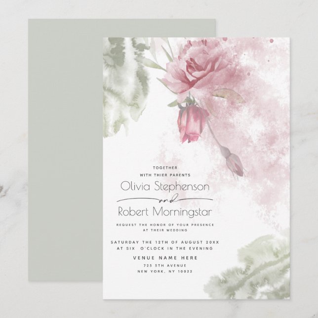 Invitation Mariage | Roses Roses Roses Roses Roses Roses Rose (Devant / Derrière)