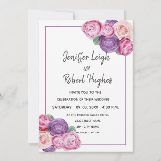 Invitation Mariage Roses Ultra violet et rose