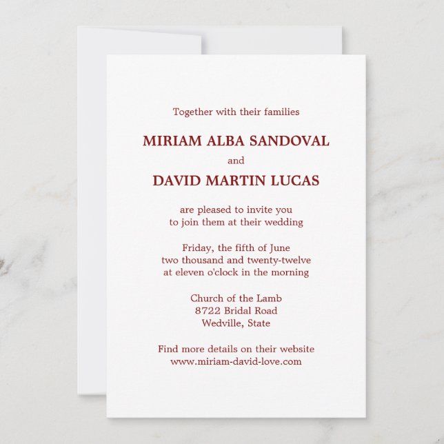 Invitation Mariage rouge bilingue minimaliste (Devant)