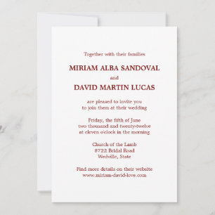 Invitation Mariage rouge bilingue minimaliste