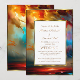 Invitation Mariage rouge bleu sarcelle or Moderne Élégant