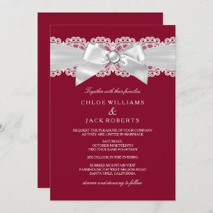 Invitation Mariage rouge Bourgogne Mariage blanc Pearl Bow