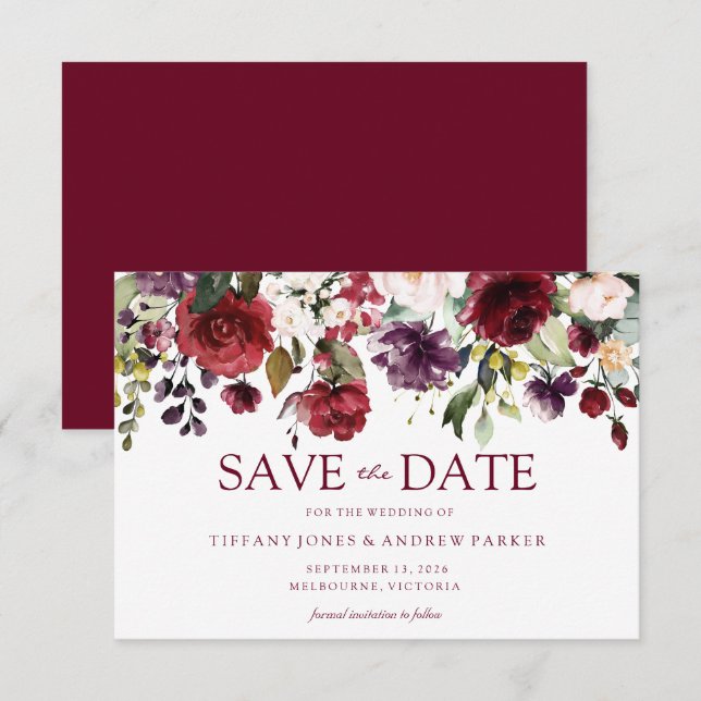 Invitation Mariage Rouge Bourgogne Romantique Enregistrer La  (Devant / Derrière)