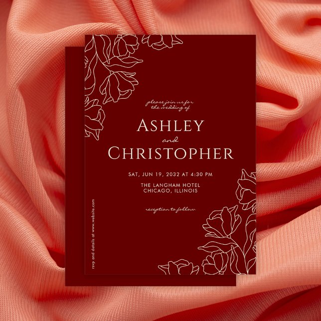 Invitation Mariage rouge de Crimson floral tiré moderne (Créateur téléchargé)
