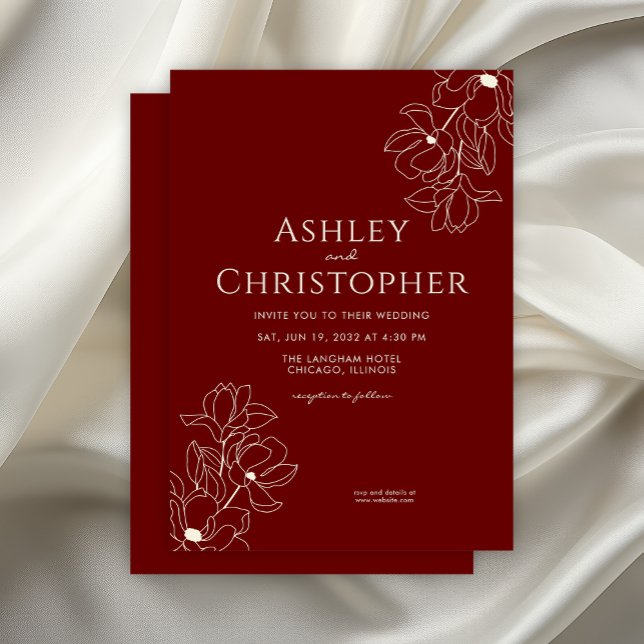 Invitation Mariage rouge de Crimson floral tiré moderne (Créateur téléchargé)