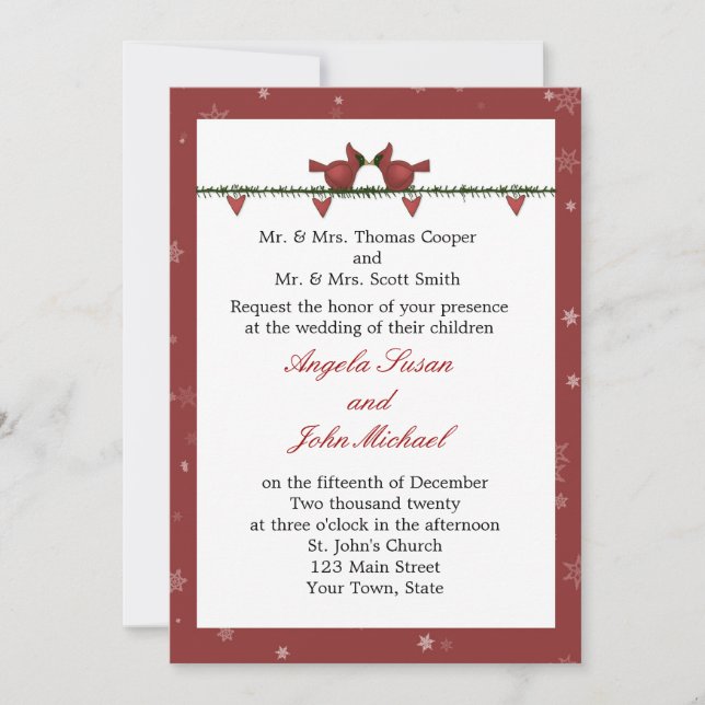 Invitation Mariage rouge d'hiver de vacances de cardinaux (Devant)