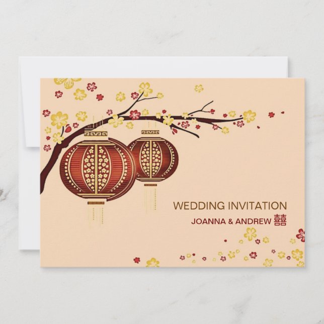Invitation Mariage rouge d'or de Chinois du cerisier XI de (Devant)