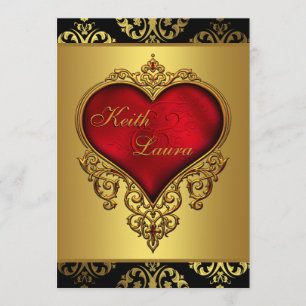 Invitation Mariage rouge élégant de noir et d'or