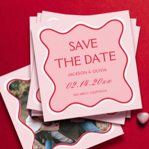 Invitation Mariage rouge et rose Enregistrer la photo Date