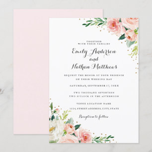 Invitation Mariage Rouge Floral Or